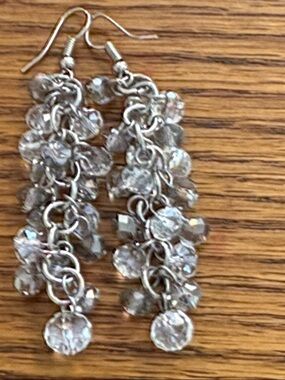 Crystal Cluster Pierced Dangle Earrings - Silver Tone